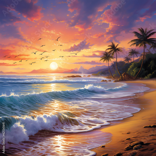 beach location with a beautiful sunset and clear blue waves © Owen