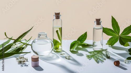 The Beauty of Organic Minimal Background, Research in Laboratory essential concept, mockup beauty and cosmetic for healthy.
