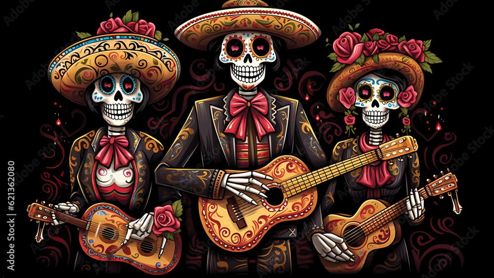 Mariachi Band of Skeltons for Cinco de Mayo or Day of the Dead celebrations