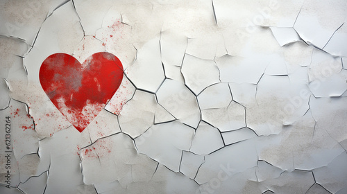 red heart on a cracked white wall. Generative Ai. 