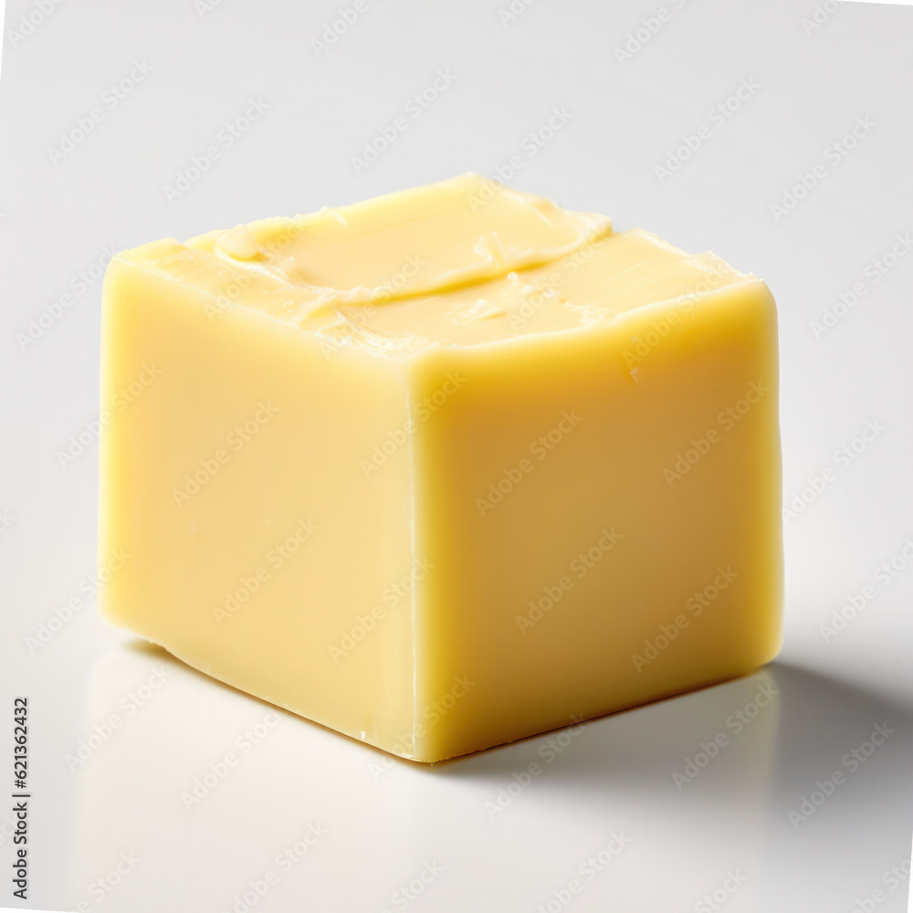 a piece of butter on a white background. Generative AI a piece of butter on a white background. Generative AI