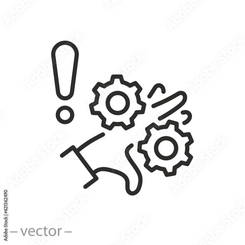 danger for hands icon, getting into gears, attention, damage to fingers,  thin line symbol - editable stroke vector illustration
