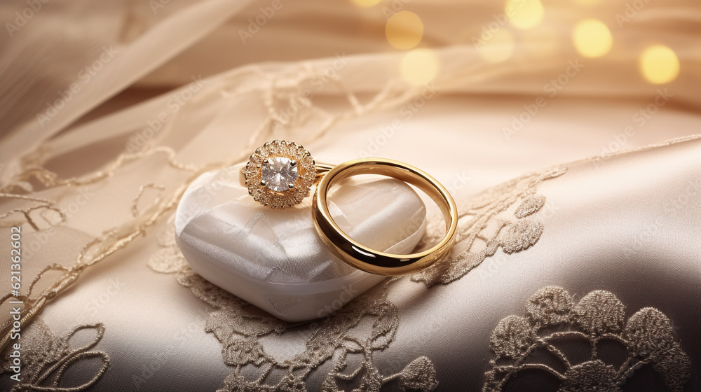 wedding rings on a pillow. Generative Ai. wedding rings on a pillow. Generative Ai.