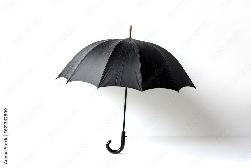 Open black umbrella with handle for mock up on white background.Generative AI