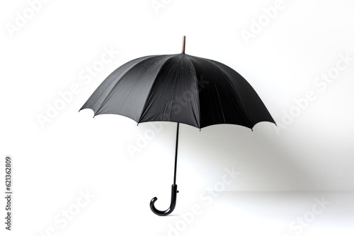 Open black umbrella with handle for mock up on white background.Generative AI