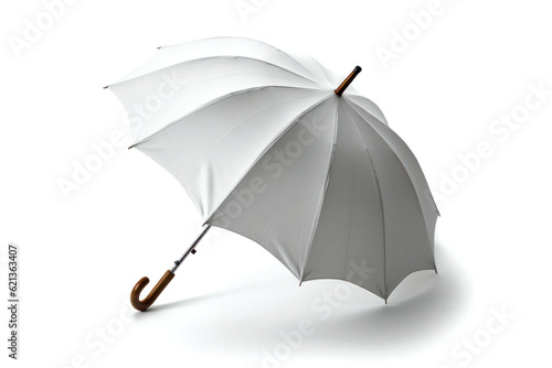 Open white umbrella with handle for mock up on white background.Generative AI