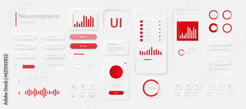 Print op canvas A set of user interface elements for a mobile application in white and red