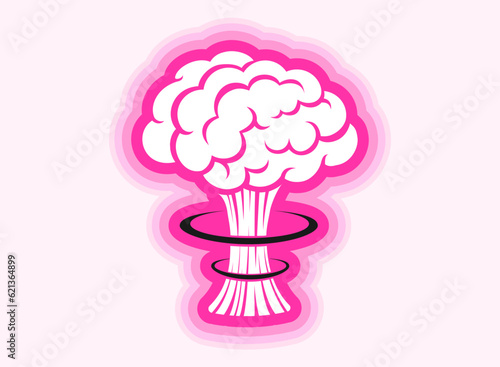 Vector vintage sticker with atomic bomb explosion in pink color. Pacific vintage military poster with nuclear bomb. Barbenheimer.