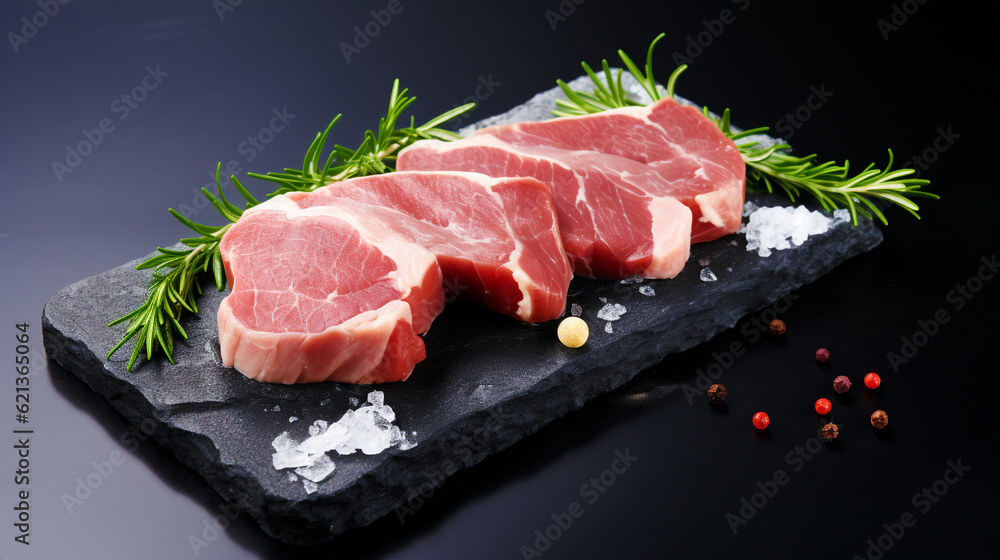 raw meat on a cutting board. Generative Ai. raw meat on a cutting board. Generative Ai.