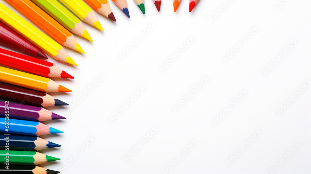 Fototapeta premium colored pencils on a white background with space for text. Generative Ai. 