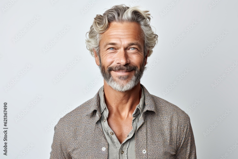 Portrait of handsome senior man with grey hair and beard smiling at camera Portrait of handsome senior man with grey hair and beard smiling at camera