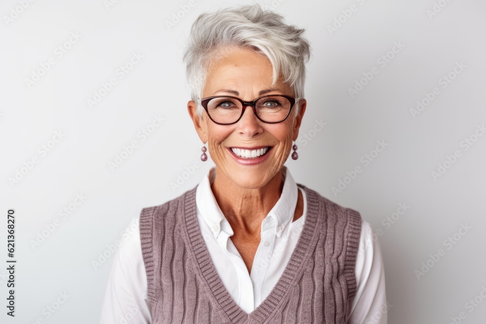 Portrait of a happy senior woman with eyeglasses looking at camera