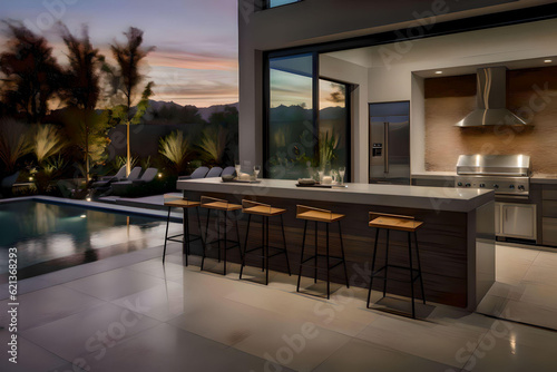 Luxurious custom outdoor kitchen & outdoor living area design sample that is perfect for your custom outdoor living concept gallery. © Brandon