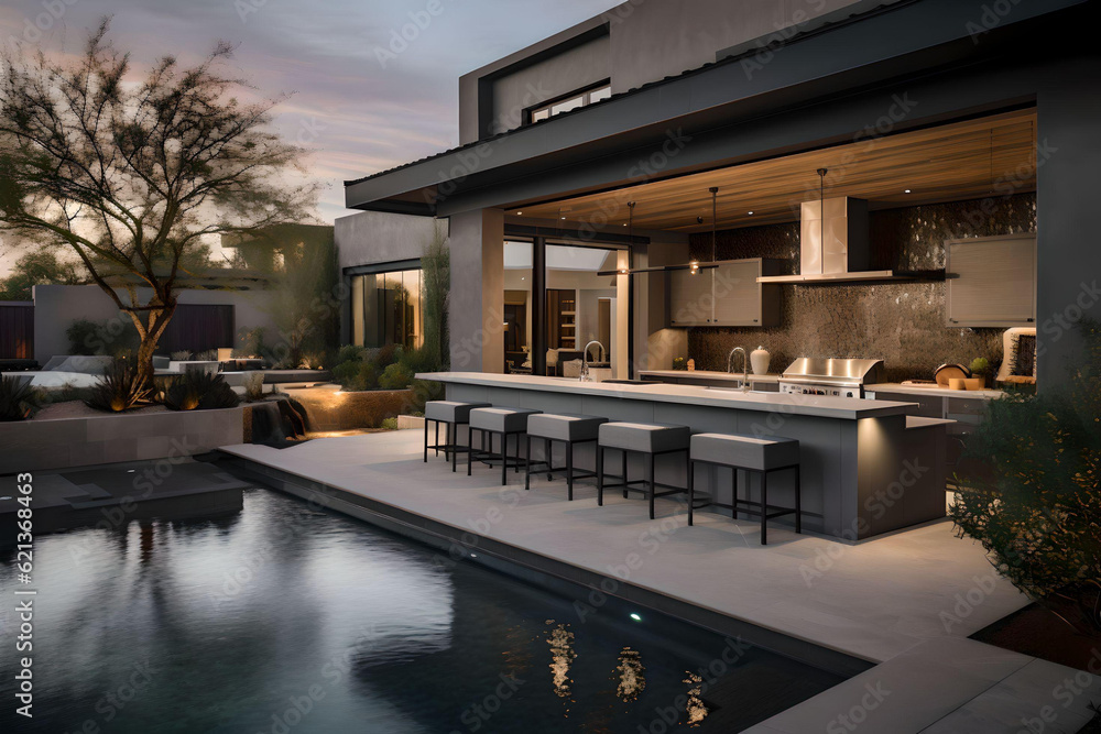 Obraz premium Luxurious custom outdoor kitchen & outdoor living area design sample that is perfect for your custom outdoor living concept gallery.