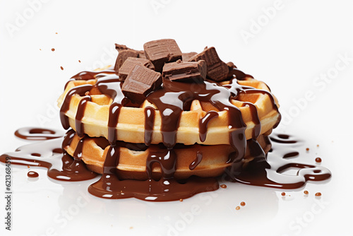 waffles with chocolate isolated on a white background. delicious food dessert