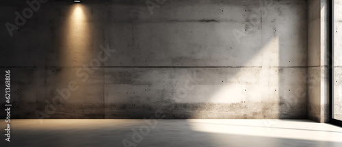 Empty concrete room  apartment with lamp  spotlight. Warm Overlay shadow light effect. Vacation  relax  wellness spa resort  hotel background.Loft Interior design mockup template. Generative ai