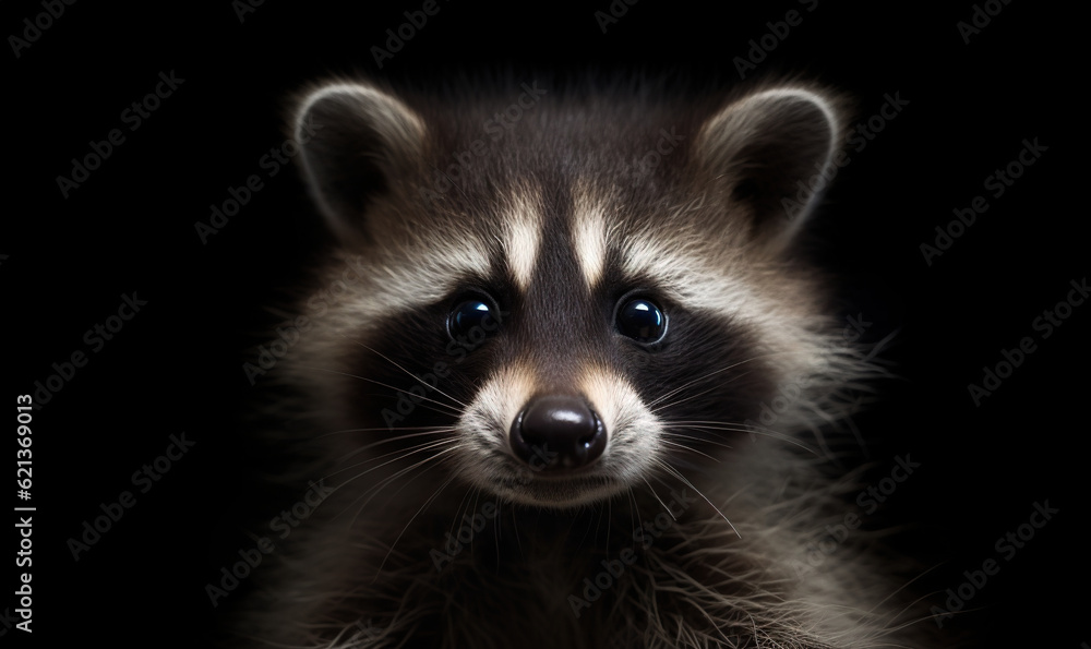 a raccoon looking at the camera with a black background. generative ai a raccoon looking at the camera with a black background. generative ai