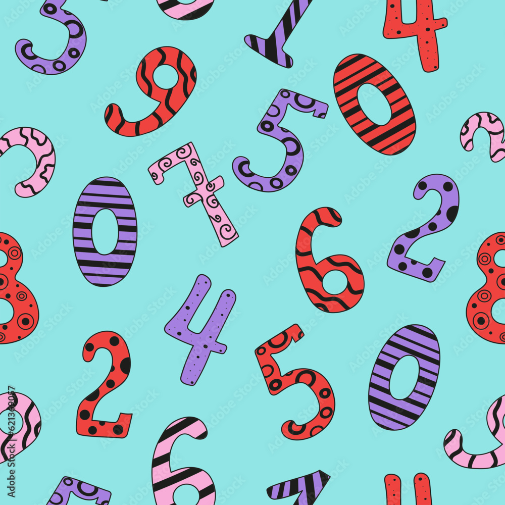 Pattern Figures, numbers doodle style drawings. Row of cartoon numbers collection. Birthday card design. Vector icons, illustration on white isolated background. Pattern Figures, numbers doodle style drawings. Row of cartoon numbers collection. Birthday card design. Vector icons, illustration on white isolated background.