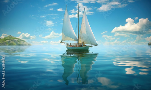  a sailboat floating in the middle of a body of water. generative ai