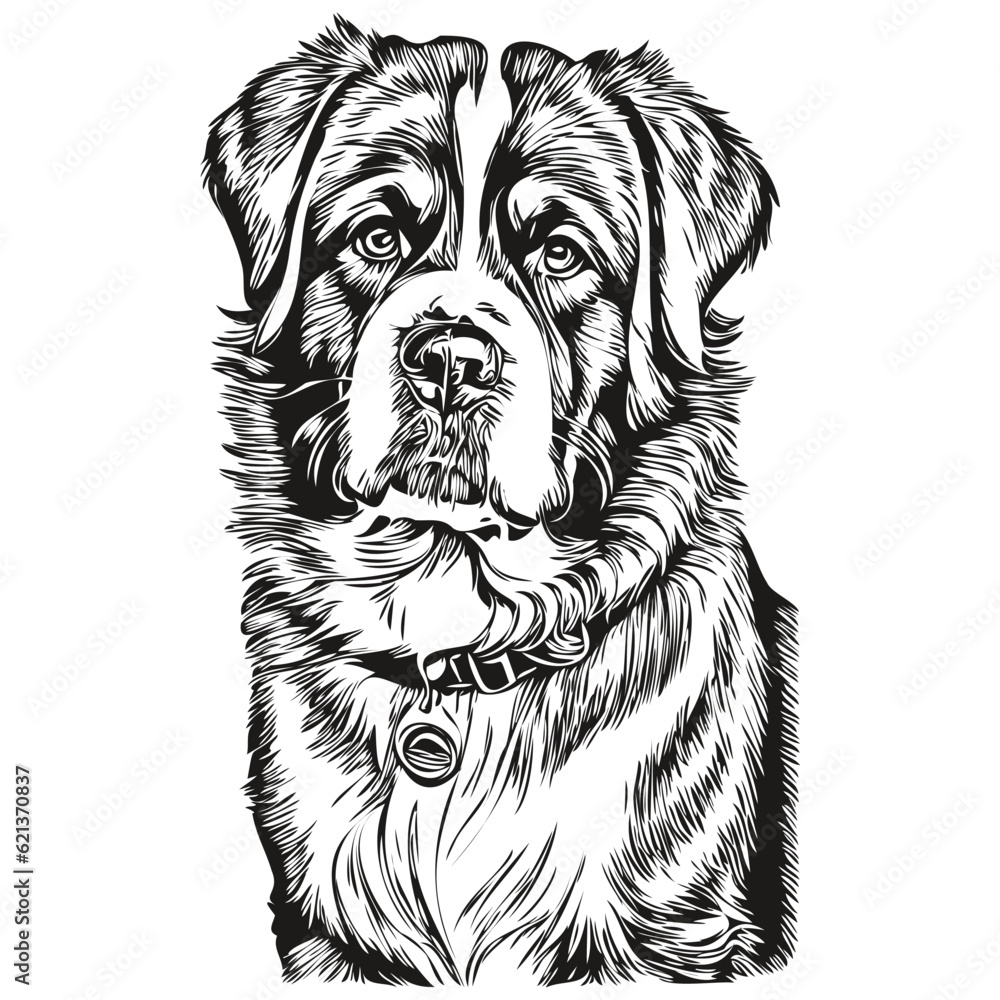 Saint Bernard dog vector graphics, hand drawn pencil animal line illustration