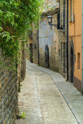 Narrow medieval street in the old town. Bolta  a  Huesca  Arag  n-Spain 