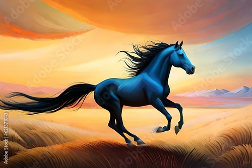 horse on sunset backgroundgenerated by AI technology 