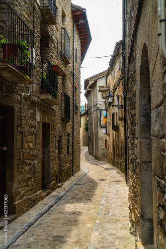 Fototapeta Naklejka Na Ścianę i Meble -  Narrow medieval street in the old town. Boltaña, Huesca (Aragón-Spain)