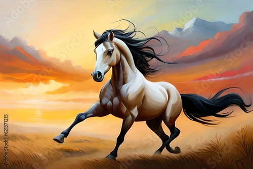 horse in the sunsetgenerated by AI technology 