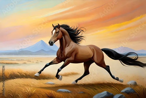 horse at sunsetgenerated by AI technology 