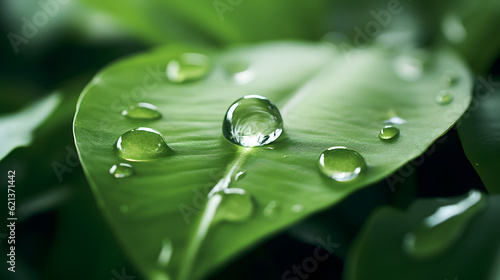 Fotografia CO2 reducing icon on green leaf with water droplet for decrease CO2 , carbon foo