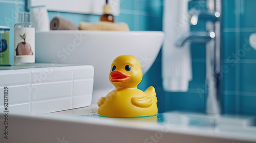 Rubber duck toy in bathroom