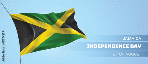 Jamaica happy independence day greeting card, banner vector illustration