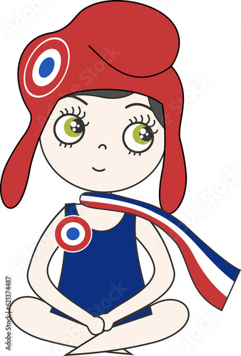 
French Marianne with the tricolour scarf and the banner in the colours of France, on PNG files