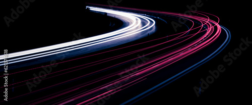 Night road lights. Lights of moving cars at night. long exposure