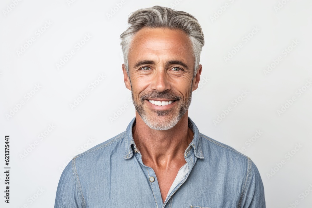 Portrait of handsome mature man smiling at camera over white background. Portrait of handsome mature man smiling at camera over white background.