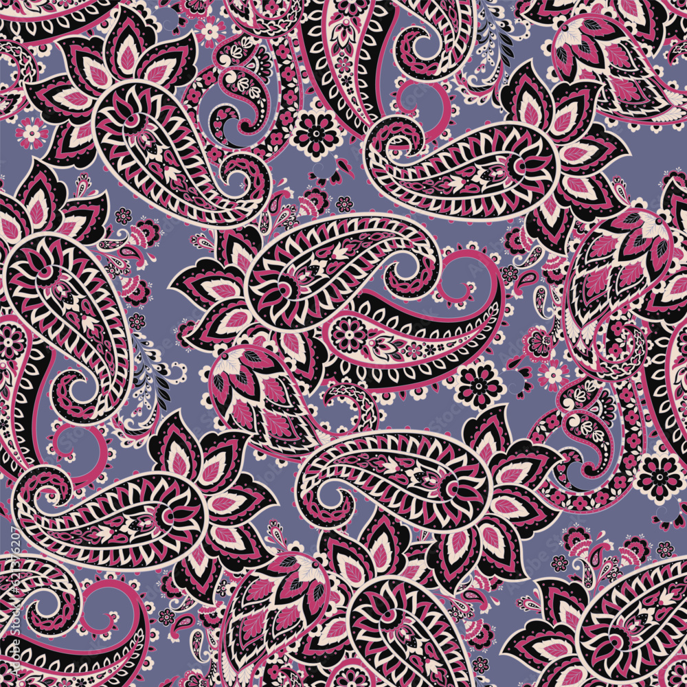 Damask Paisley seamless vector pattern for fabric design. Vintage textile background