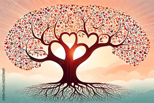 An elegant design for World Heart Day  featuring a stylized heart-shaped tree with intricate branches and roots