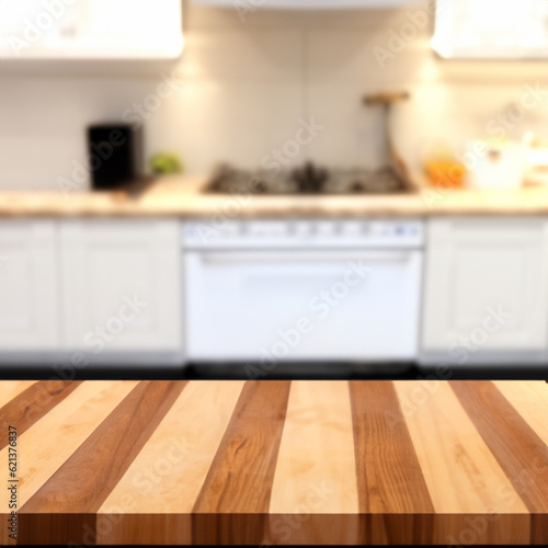 Table top with kitchen blur bokeh  background © vrushbah