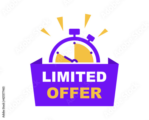 Limited offer banner with timer. Last offer label. Countdown of time for spesial offer. Banner for sale promotion. Vector illustration.