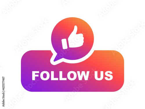Follow Us banner with thumb up. Follow us button. Social media icon. Vector illustration.