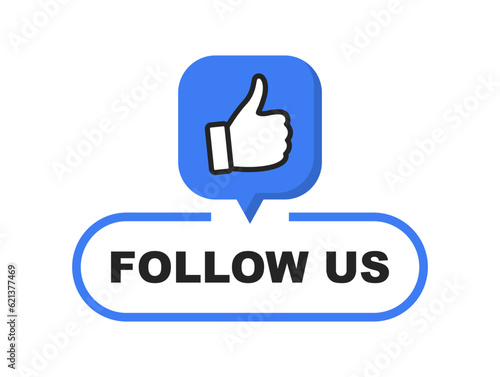 Follow Us banner with thumb up. Follow us button. Social media icon. Vector illustration.