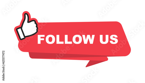 Follow Us banner with thumb up. Follow us button. Social media icon. Vector illustration.