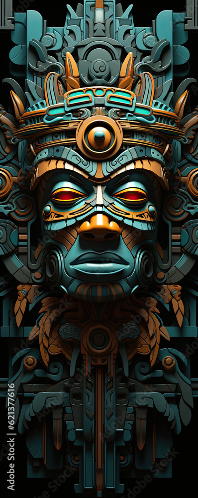 An artistic design with colors and geometric elements, in the style of masks and totems, realistic detailed portrait, nightmarish illustration, guatemalan art, dayak art. AI generated An artistic design with colors and geometric elements, in the style of masks and totems, realistic detailed portrait, nightmarish illustration, guatemalan art, dayak art. AI generated