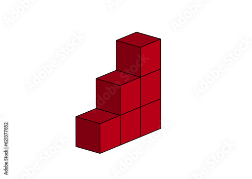 sechs rote w  rfel in dreieckform hintereinander stufenf  rmig angeordnet  3d
