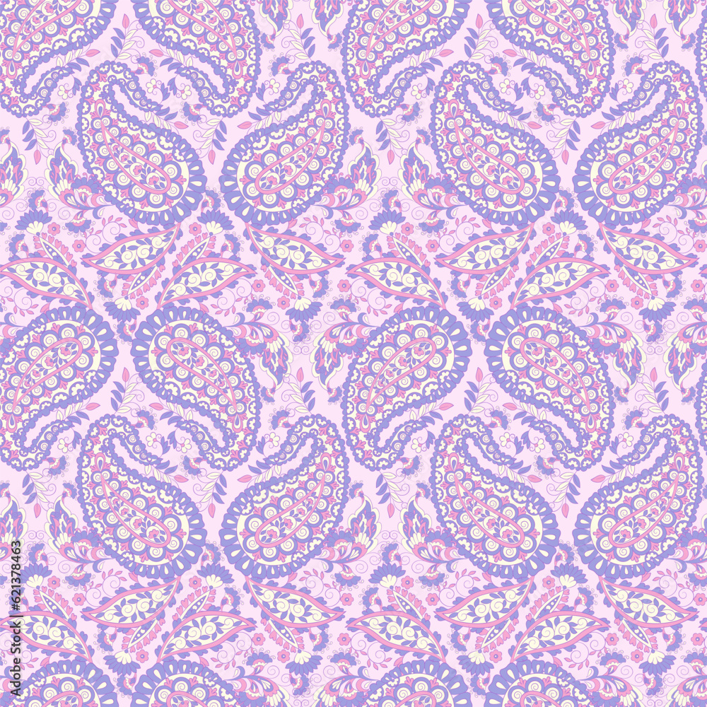 Paisley seamless floral pattern. Damask vintage background