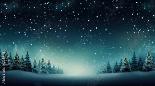 Illustrativer Hintergrund einer winterlichen Landschaft mit Tannen bei Schneefall.