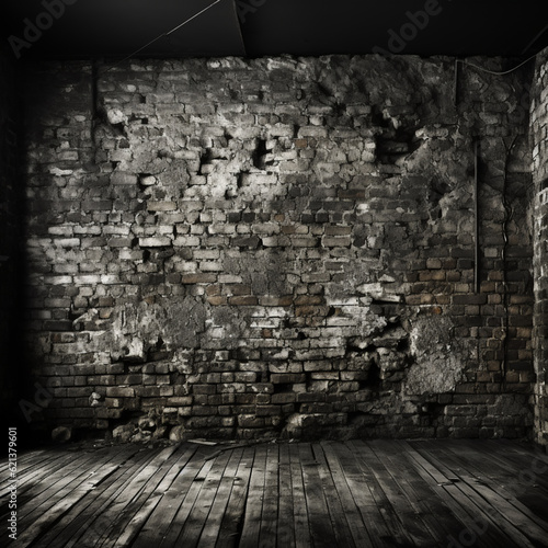 Background of stone wall texture. Old brick wall texture. Vintage brick wall background. Black brick wall, dark background for design.Generative AI
