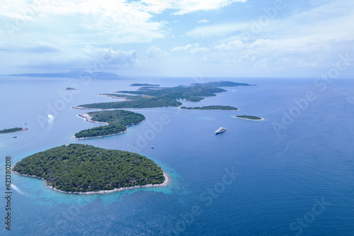 Aerial view on the Pakleni Islands or Paklinski Islands near Hvar Island in Croatia