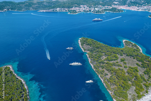 Aerial view on the Pakleni Islands or Paklinski Islands near Hvar Island in Croatia