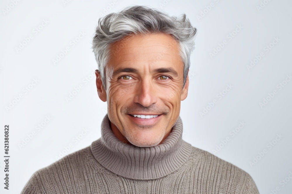 Portrait of a handsome mature man smiling at camera over gray background Portrait of a handsome mature man smiling at camera over gray background